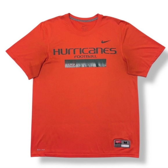 NIKE DRI FIT Team Apparel Univ. of Miami Hurricanes Crew Neck w/ Grip Technology - Picture 1 of 7
